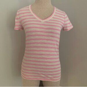 J. Crew Factory Short Sleeve Pink and White V-neck T-Shirt Size XXS